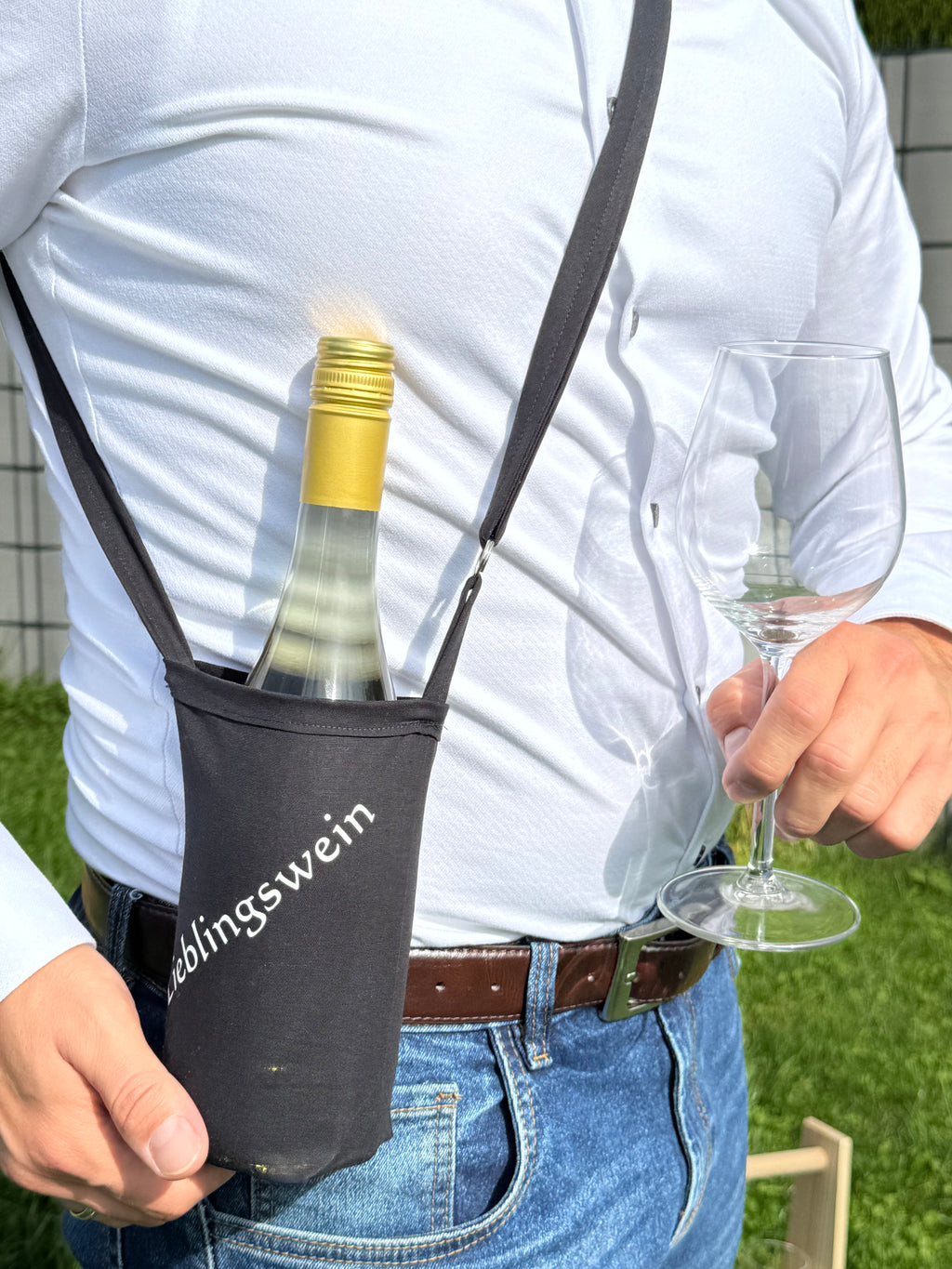 Weinflaschenhalter zum Umhängen Weinwanderung Weinfest Event Party Grillen Geschenk